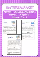 Vorschau - Arbeitsblätter - Materialpaket: Nomen – Zusammengesetzte Nomen – Adjektive (Klasse 2–3) - Deckblatt