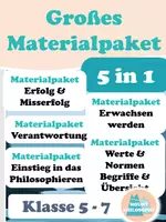 Vorschau - Arbeitsblätter - 5-in-1 Materialpaket: Verantwortung / Erfolg & Misserfolg / Werte & Normen / Einstieg in das Philosophieren / Erwachsen werden Klasse 5 6 7 - Deckblatt
