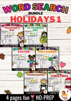 Aperçu - Feuilles d'exercices - Word Search Puzzle (Holidays 1) | Anglais - Bundle (Kit) - Page de couverture