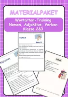 Vorschau - Arbeitsblätter - Materialpaket: Wortarten-Training – Nomen, Adjektive, Verben – Klasse 2–3 - Deckblatt