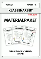 Vorschau - Arbeitsblätter - Materialpaket 5. Klasse – 3 Klassenarbeiten Erzählendes Schreiben (mit Erwartungshorizont)-Deutsch - Deckblatt