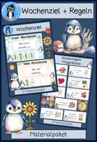Vorschau - Poster - Ziel der Woche + Klassenregeln Materialpaket – Wochenziel Karten mit Klassentier Pinguin | Growth Mindset - Deckblatt