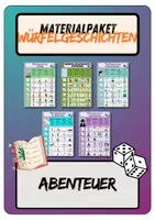 Vorschau - Spiele - Materialpaket 5x Würfelgeschichten - Würfelgeschichten Abenteuer + Wortspeicher und Vorlagen - Deckblatt