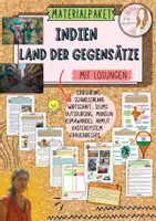 Vorschau - Unterrichtsreihen - Materialpaket rundum Indien als Land der Gegensätze - Schwellenland ; Bevölkerung ; Wirtschaft ; Outsourcing ; Kastensystem ; Klimawandel ; Monsun ; Frauenrechte ; Slums mit Lösung (Klasse 7 8 9 10) - Deckblatt