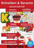 Vorschau - Arbeitsblätter - Materialpaket - Schreiben und Sprache Thema Buchstabe K - DaZ/DaF, Deutsch - Deckblatt