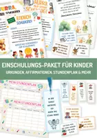 Vorschau - Lehrpläne/Lehrermaterial - Willkommensgeschenk zum Schulstart, Einschulungs-Paket für Kinder – Lesezeichen, Urkunden, Affirmationen, Stundenplan - Deckblatt