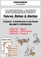 Vorschau - Stationenlernen - Materialpaket GLEITEN, ROLLEN & FAHREN (Rollbrett / Teppichfliese) - 18 Stationskarten + Regeln + Führerschein + Parcours (Grundschule) - Deckblatt