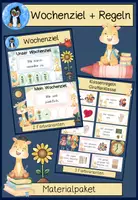 Vorschau - Mal- und Bastelvorlagen - Ziel der Woche + Klassenregeln Materialpaket – Wochenziel Karten mit Klassentier Giraffe | Growth Mindset - Deckblatt