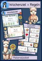Vorschau - Poster - Ziel der Woche + Klassenregeln Materialpaket – Wochenziel Karten mit Klassentier Alpaka/Lama | Growth Mindset Grundschule - Deckblatt