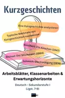 Vorschau - Arbeitsblätter - MATERIALPAKET "Kurzgeschichten" -- Arbeitsblatt und Klassenarbeiten mit Erwartungshorizonten -- Kurzgeschichten analysieren, typische Merkmale identifizieren - Deckblatt