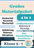 Vorschau - Arbeitsblätter - 4-in-1- Materialpaket: Sich entschuldigen / Vorurteil, Sachurteil, Werturteil / Ablehnung Toleranz Akzeptanz / Feedback geben - Klasse 5,6,7 - Deckblatt
