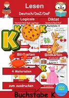 Vorschau - Arbeitsblätter - Materialpaket - Lesen Buchstabe K - DaZ/DaF, Deutsch, Sachunterricht - Deckblatt