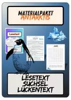 Vorschau - Arbeitsblätter - Materialpaket Antarktis | Lesetext + Fragen - Suchsel - Lückentext (inkl. Lösungen) - Deckblatt