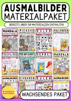Vorschau - Arbeitsblätter - WACHSENDES MATERIALPAKET: Ausmalbilder für den Kunstunterricht für die Grundschule und Sek 1 - Deckblatt