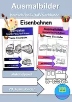 Vorschau - Arbeitsblätter - Ausmalbilder & Mandalas PAKET Thema Eisenbahnen/Züge - Grundschule - Bastelvorlagen - Deckblatt