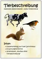 Vorschau - Arbeitsblätter - Tierbeschreibung Kombipaket. Klassenarbeit und Nachschreibearbeit + Aufbau einer Tierbeschreibung - Deckblatt