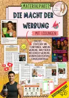 Vorschau - Arbeitsblätter - Materialpaket rundum Werbung differenziert mit Klassenarbeit Ersatz/ Strategien / Funktion / Ziele / Influencer / Social Media / Kennzeichnung / Sprache / Gestaltung mit Lösung (Klasse 7 8 9 10) - Deckblatt