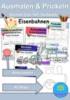 Vorschau - Arbeitsblätter - Ausmalbilder & Prickelbilder PAKET Thema Eisenbahnen/Züge - Grundschule - Bastelvorlagen - Deckblatt
