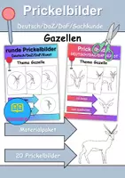 Vorschau - Arbeitsblätter - Prickelbilder / Fensterbilder PAKET Thema Gazellen - Grundschule - Bastelvorlagen - Deckblatt