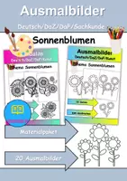 Vorschau - Arbeitsblätter - Ausmalbilder & Mandalas PAKET Thema Sonnenblumen - Grundschule - Bastelvorlagen - Deckblatt