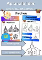 Vorschau - Arbeitsblätter - Ausmalbilder & Mandalas PAKET Thema Kirchen - Grundschule - Bastelvorlagen - Deckblatt