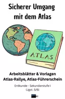Vorschau - Arbeitsblätter - MATERIALPAKET "Sicherer Umgang mit dem Atlas" -- Einführung in die Atlasarbeit -- Arbeitsblätter, Lernspiele, Rätsel, "Atlas-Führerschein" - Deckblatt