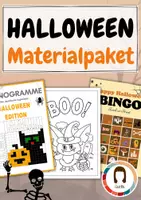 Vorschau - Stundenentwürfe - Materialpaket Halloween - Spielen, Rätseln, Karten Ausmalen - Deckblatt