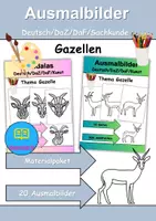 Vorschau - Mal- und Bastelvorlagen - Ausmalbilder & Mandalas PAKET Thema Gazellen - Grundschule - Bastelvorlagen - Deckblatt
