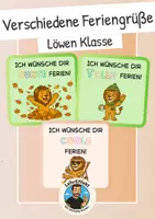 Vorschau - Mal- und Bastelvorlagen - Feriengrüße der Löwen Klasse - Komplettpaket - Deckblatt