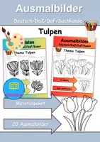Vorschau - Arbeitsblätter - Ausmalbilder & Mandalas PAKET Thema Tulpen - Grundschule - Bastelvorlagen - Deckblatt