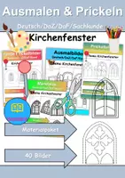 Vorschau - Arbeitsblätter - Ausmalbilder & Prickelbilder PAKET Thema Kirchenfenster - Grundschule - Bastelvorlagen - Deckblatt