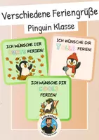 Vorschau - Mal- und Bastelvorlagen - Feriengrüße der Pinguin Klasse - Komplettpaket - Deckblatt
