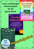 Vorschau - Spiele - Lesen in Bewegung – Drei lustige Klassenspiele für Halloween, Weihnachten & das ganze Jahr - Materialpaket - Deckblatt