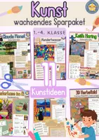 Vorschau - Unterrichtsreihen - XXL Sparpaket Kunst Grundschule wachsendes Paket Keith Haring Claude Monet Hundertwasser - Deckblatt