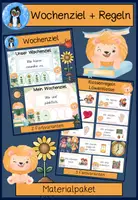 Vorschau - Merkblätter - Ziel der Woche + Klassenregeln Materialpaket – Wochenziel Karten mit Klassentier Löwe | Growth Mindset - Deckblatt