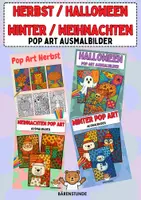 Vorschau - Mal- und Bastelvorlagen - Bundle: Herbst / Halloween / Weihnachten / Winter Pop Art Ausmalbilder (Kunst Vertretung) - Deckblatt
