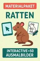 Vorschau - Mal- und Bastelvorlagen - Materialpaket Ratten – Interactive + 50 Ausmalbilder - Deckblatt