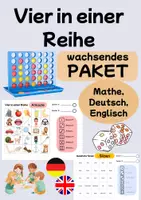 Vorschau - Stationenlernen - XL wachsendes Materialpaket Vier in einer Reihe Mathe, Deutsch, Englisch - Deckblatt