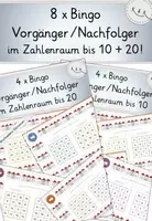 Vorschau - Stationenlernen - Materialpaket: 8x Bingo Vorgänger Nachfolger im Zahlenraum bis 10 und 20, Flexi- und Grundversion - Deckblatt