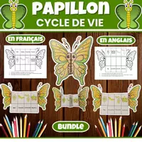 Aperçu - Feuilles d'exercices - Cycle de Vie du Papillon Science FR-EN Bundle - Page de couverture