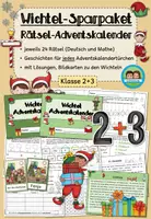 Vorschau - Arbeitsblätter - Sparpaket - Wichtel Adventskalender - 24 Deutsch und Mathe-Rätsel (Klasse 2+3) - Deckblatt