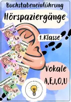 Vorschau - Spiele - Buchstabeneinführungen A, E, I, O, U - Hörspaziergänge A, E, I, O, U - Vokale A, E, I, O, U - Deckblatt