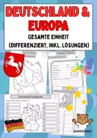 Vorschau - Arbeitsblätter - Deutschland & Europa: Komplette Einheit (differenziert, inkl. Lösungen) - Deckblatt
