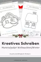 Vorschau - Stationenlernen - Materialpaket Kreatives Schreiben | Weihnachten & Winter: Lebkuchenhaus, Wunschzettel & Schneetag (4 Materialien) - Deckblatt