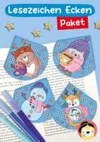 Vorschau - Mal- und Bastelvorlagen - Materialpaket Lesezeichen Ecken – niedliche Wintermotive - Deckblatt
