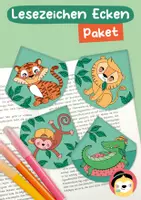 Vorschau - Mal- und Bastelvorlagen - Materialpaket Lesezeichen Ecken – Tiger, Löwe, Affe, Krokodil - Deckblatt