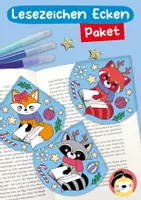 Vorschau - Mal- und Bastelvorlagen - Materialpaket Lesezeichen Ecken – Fuchs, Waschbär, roter Panda mit Wintermotiven - Deckblatt