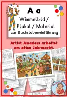 Vorschau - Arbeitsblätter - Buchstabe A a: Wimmelbild/Plakat und Material zur Buchstabeneinführung - Deckblatt