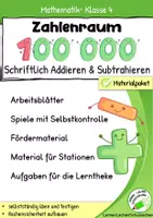 Vorschau - Arbeitsblätter - Materialpaket "Schriftliches Addieren und Subtrahieren im Zahlenraum 100 000 – Materialpaket, Arbeitsblätter & Lernspiele mit Lösungen" - Deckblatt