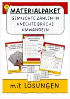 Vorschau - Arbeitsblätter - Materialpaket: Gemischte Zahlen in unechte Brüche umwandeln - Deckblatt